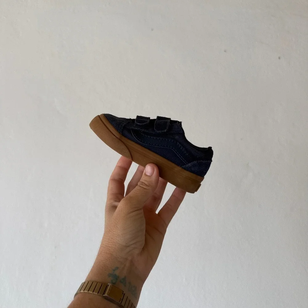 Vans Old Skool V Toddler Sneakers Size 5 Navy Blue Gum Hook & Loop 507698